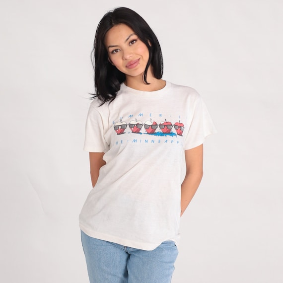 Vintage Minneapolis Shirt Summer In The Minneapple T Shirt 80s Thin Burnout TShirt Vintage Graphic Print Slogan 90s Screen Stars Medium