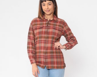 Plaid Jacket y2k Zip Up Flannel Shirt Jacket Retro Red Checkered Shacket Grunge Streetwear Hiking Collared Jacket Cotton Vintage 00s Small S