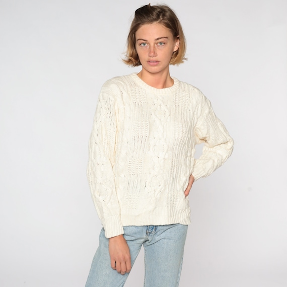 80's Cotton Cable Knit Pullover Sweater