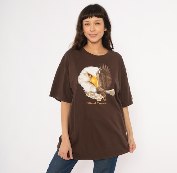 Bald Eagle Nature Tee 2000s Brown Cotton Wildlife Shirt National Treasure Chocolate Animal Bird Americana Vintage Unisex Extra Large XL