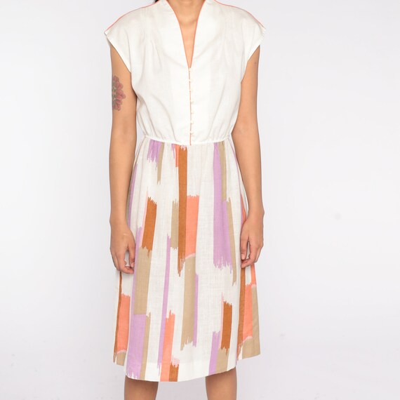 Brushstroke Striped Dress 70s 80s Midi Dress Day … - image 6