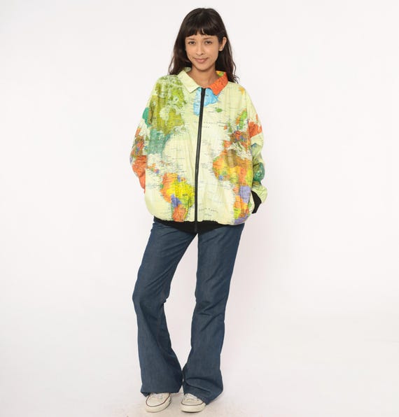 WORLD MAP 総柄 ジップアップ ブルゾン ジャケット World Map Jacket 90s Geography Print Atlas Windbreaker Tyvek Zip