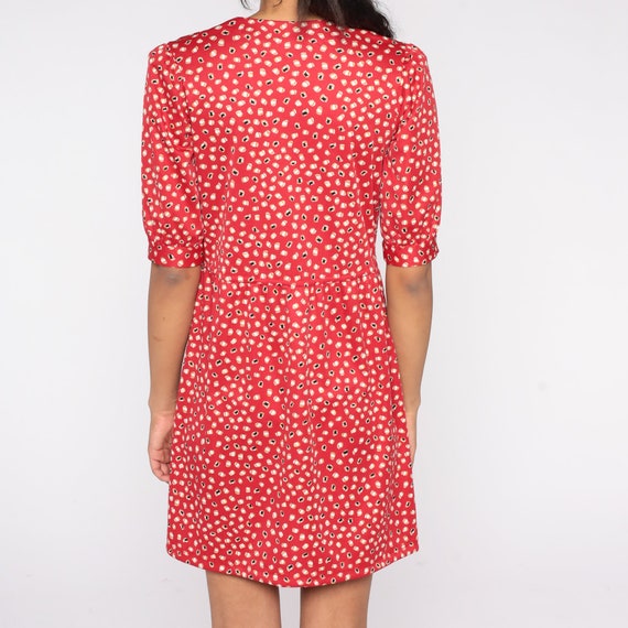 70s Red Mini Dress Abstract Dot Print Dress Retro… - image 7