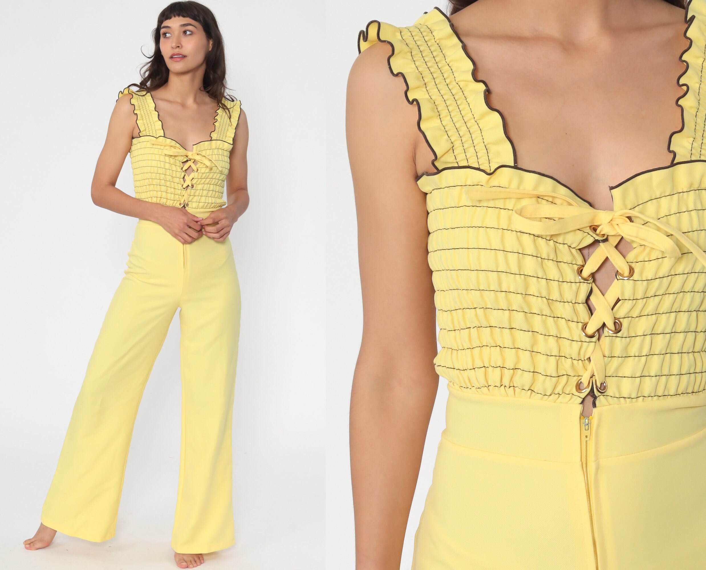 smocked bell bottom jumpsuit