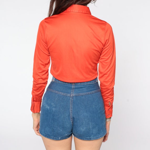 Orange Crop Top 70s Cropped Shirt Polyester Bohem… - image 5