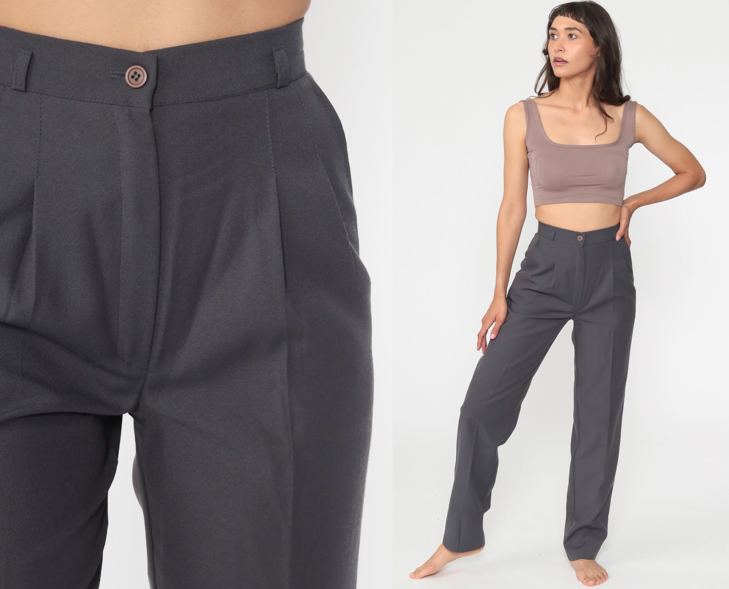 grey high waisted trousers