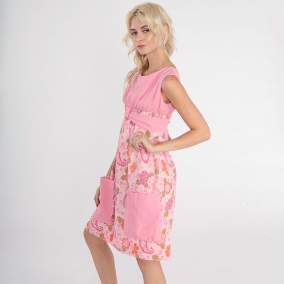 Pink Floral Dress 70s Mod Mini Dress Retro Groovy… - image 4