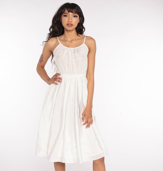 1970s White Dress Bohemian Disco Grecian Midi 70s Boho Party Spaghetti Strap Vintage High Waisted Flowing Sexy Small