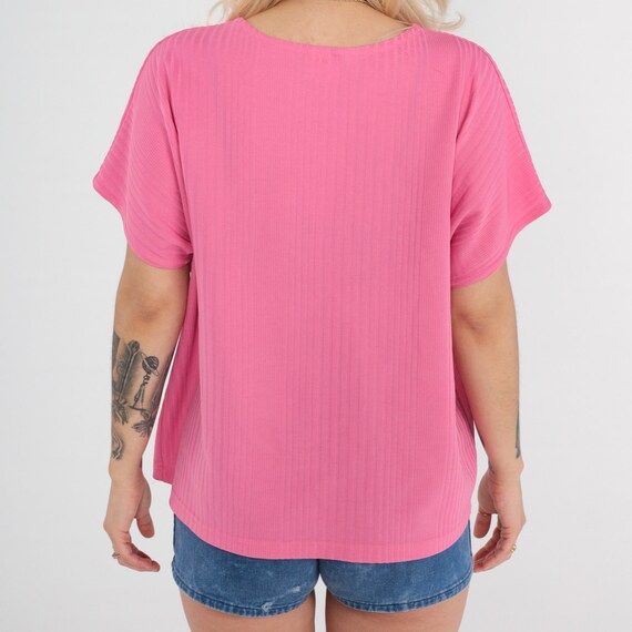 90s Pink Shirt -- Ribbed Polyester Tshirt Plain T… - image 6
