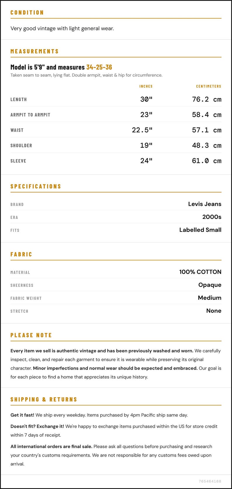 K&ouml;nnte beinhalten: Vintage Levi's Jeans aus den 2000er Jahren, als Small gekennzeichnet. Ma&szlig;e: L&auml;nge 76,2 cm, Achsel zu Achsel 58,4 cm, Taille 57,1 cm, Schulter 48,3 cm, &Auml;rmel 61,0 cm. Hergestellt aus 100 % Baumwolle.