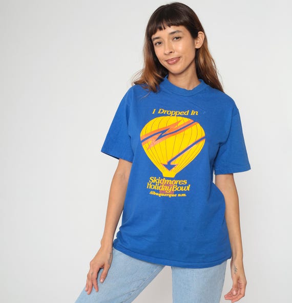 Hot Air Balloon T-shirt 90s Holiday Bowl Royal Blue Cotton "I Dropped In" Albuquerque New Mexico Vintage College Sports Commemorative Large