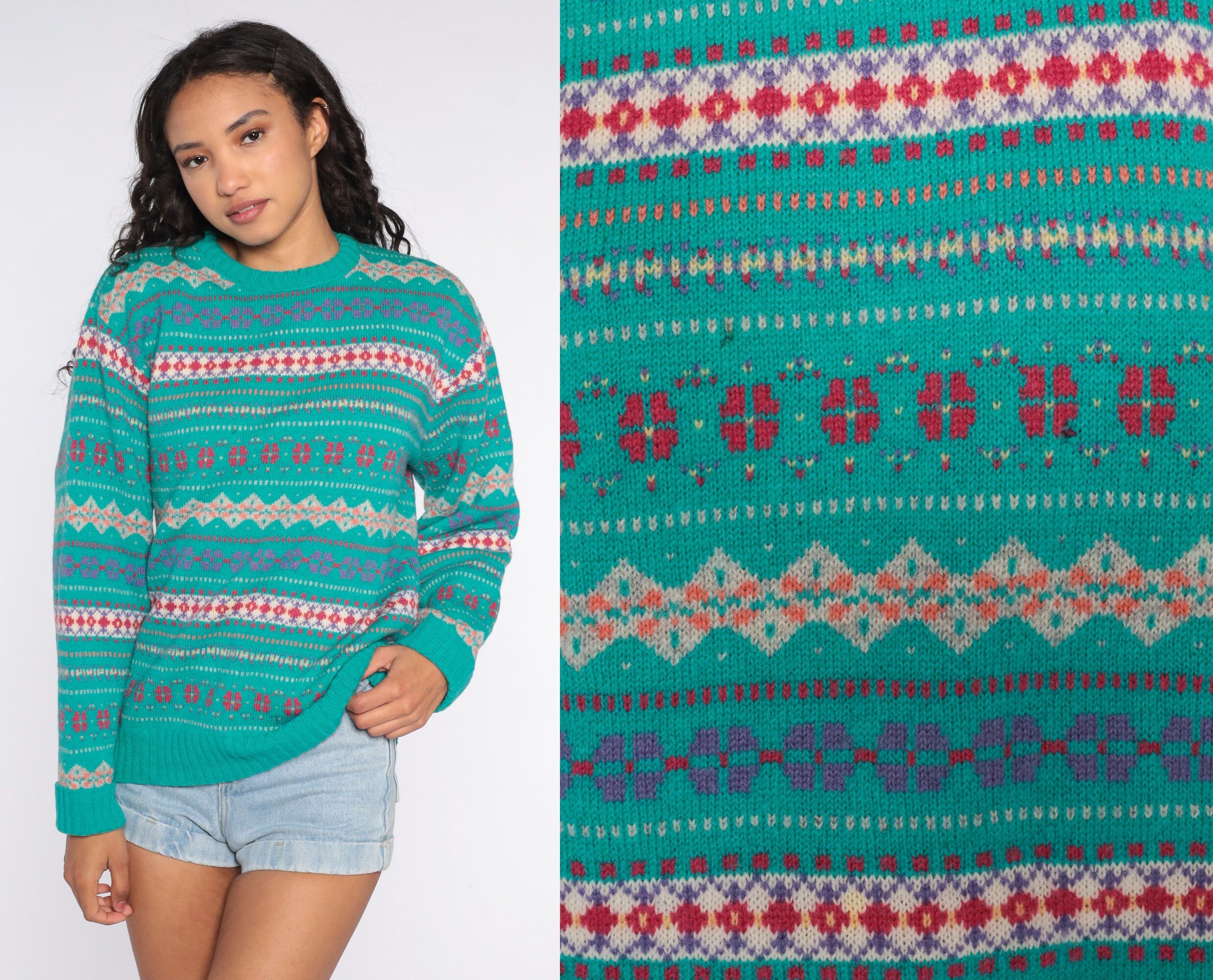 Pendleton Sweater 80s Turquoise Wool 
