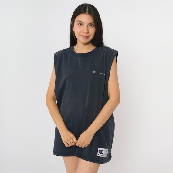 Vintage Y2K Champion Muscle Tee Navy Blue Sleeveless Tank Top 90s 2000s Gym Shirt Tank Athletic Streetwear USA Extra Large xl