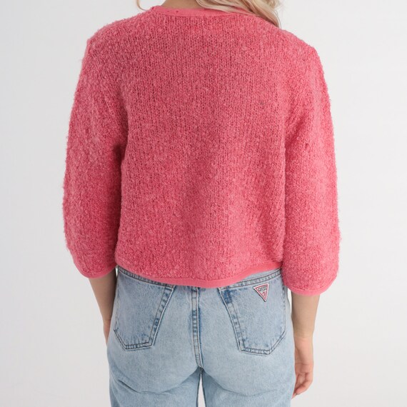 Pink Wool Cardigan 60s Open Front Knit Sweater Cr… - image 6