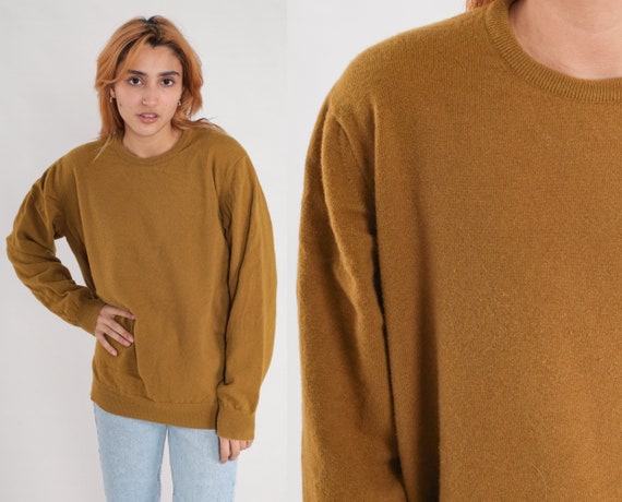 Brown Wool Sweater 90s Slouchy Pullover Crewneck Jumper Sweater Hipster Vintage Grandpa Normcore Plain Winter Medium Large
