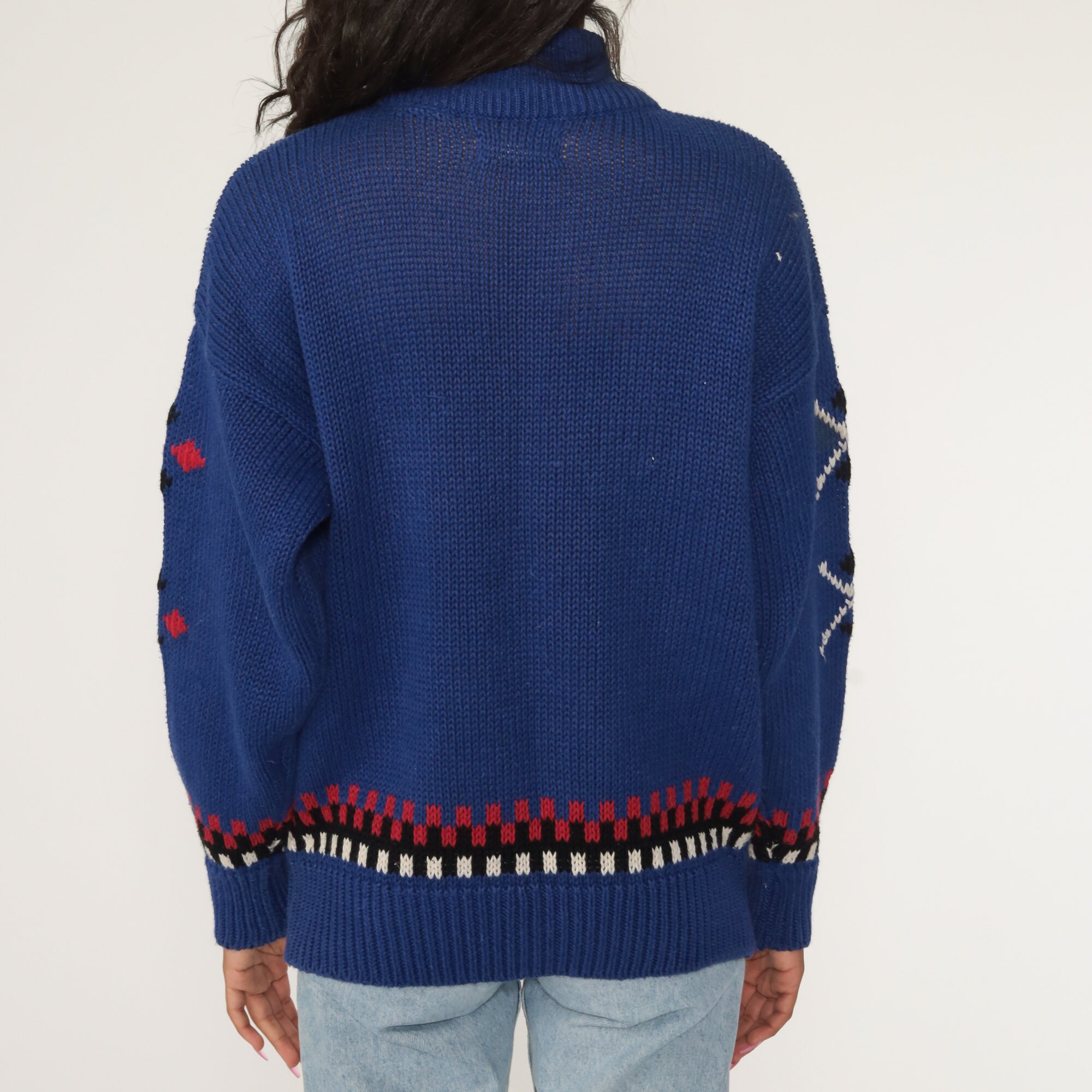 80s GEOMETRIC Sweater Esprit Mock Neck Cotton Ramie Knit Jumper