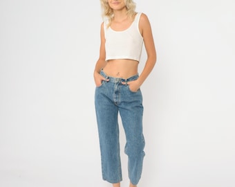 Jeans Calvin Klein blu anni 2000 CK Jeans Mom Jeans rilassati con gamba affusolata e vita alta Pantaloni in denim Y2K Vintage taglia piccola 28