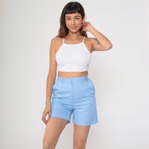 70s Wrangler Shorts Baby Blue High Waisted Shorts Vintage Retro Trouser Shorts Cuffed Plain Shorts Summer Cotton Blend 1970s Small