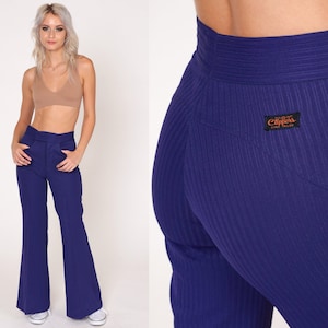 Striped Purple Bell Bottoms 70s Flared Pants Hippie Flares Saddleback Bellbottom High Waisted Rise Retro Trousers Boho Vintage 1970s 2xs xxs