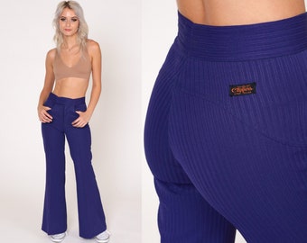 Striped Purple Bell Bottoms 70s Flared Pants Hippie Flares Saddleback Bellbottom High Waisted Rise Retro Trousers Boho Vintage 1970s 2xs xxs