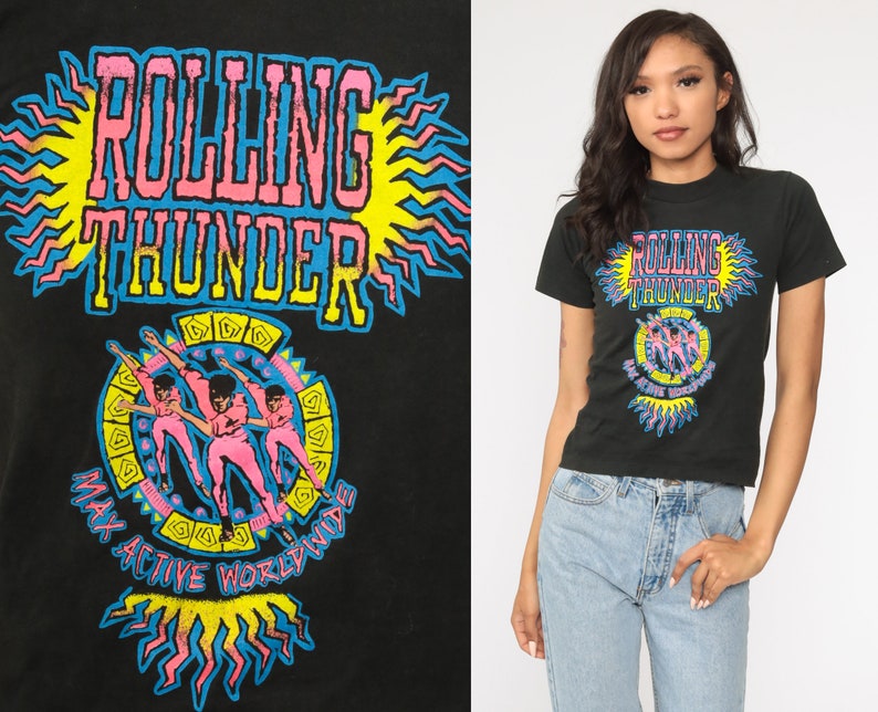 90s Rollerblading Shirt Neon Rolling Thunder Graphic Shirt Rollerblade Tee 90s Tshirt Vintage T Shirt Tee 1990s Sports Black Extra Small xs image 1