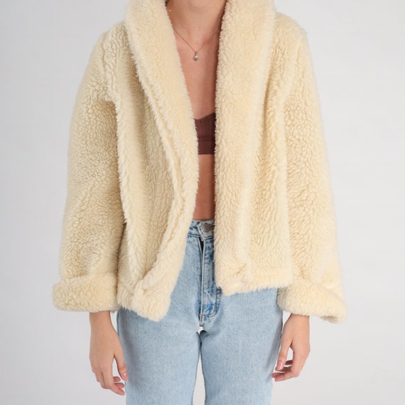 Cream Shearling Jacket 90s Faux Fur Coat Sherpa Fleec… Gem