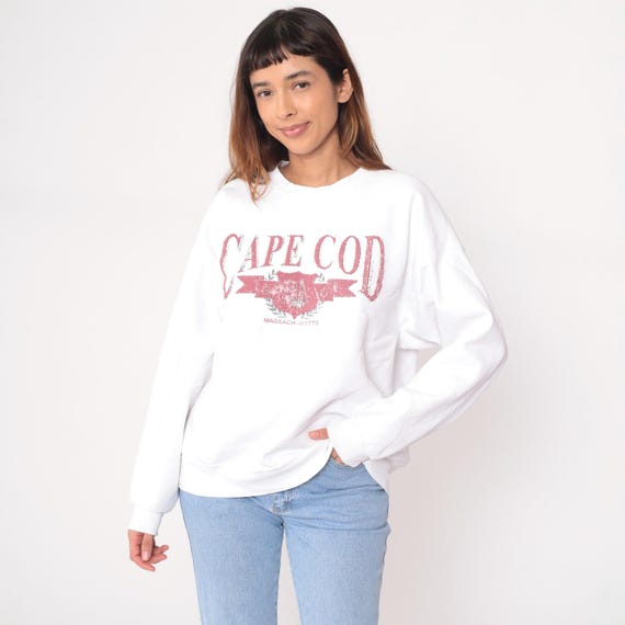 Cape Cod Sweatshirt 90s White Massachusetts Cotton Graphic Crewneck Vintage Pullover Long Sleeve Nautical College Preppy Extra Large XL