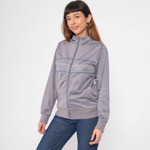 90s Track Jacket Grey Striped Zip Up Plain Jacket Retro Funnel Neck Sport Streetwear Vintage 1990s Small S