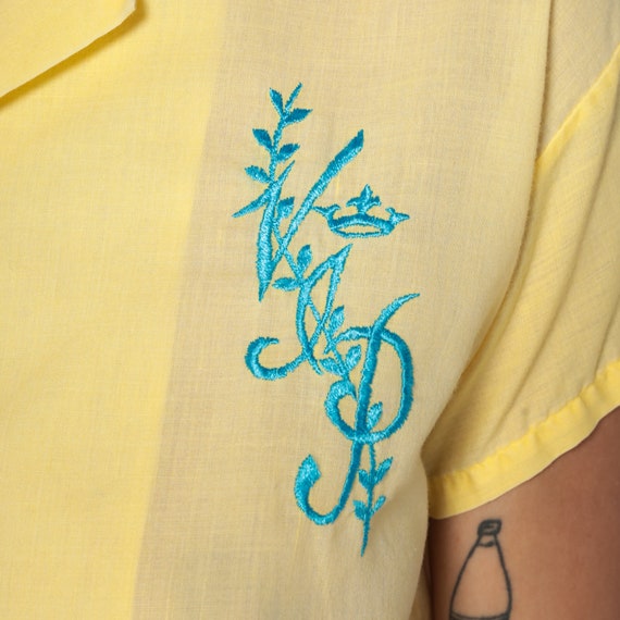 Yellow Button Up Shirt 70s VIP Embroidered Shirt … - image 5