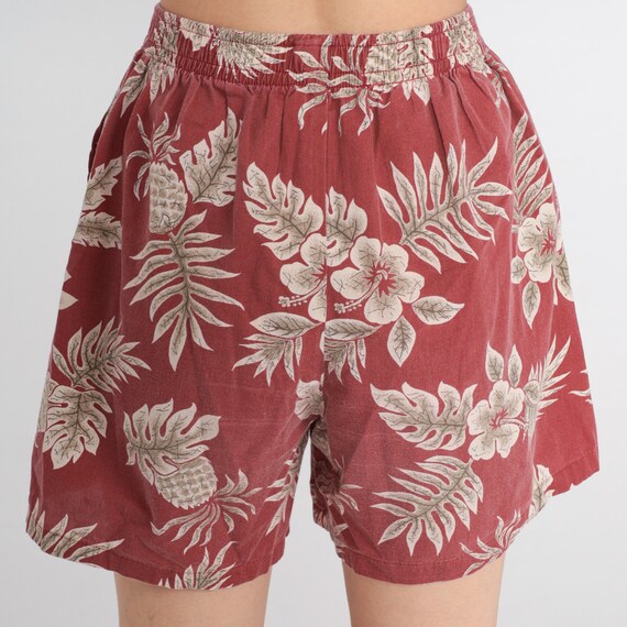 Hawaiian Floral Shorts 90s Beach Shorts Red Tropi… - image 6