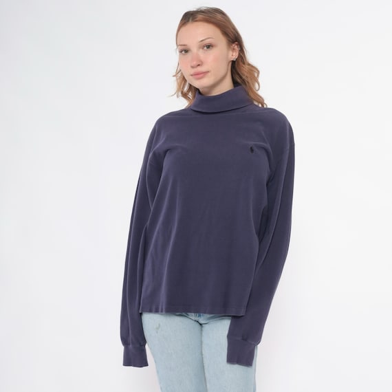 90s Purple Turtleneck Polo Ralph Lauren Indigo Long Sleeve Top Minimalist Clean Girl Solid Shirt Vintage Relaxed Casual Preppy Large L