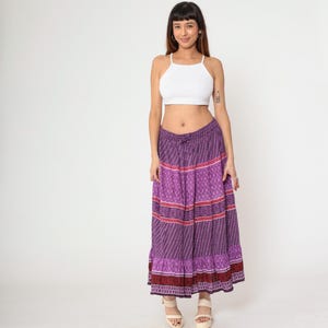 Vintage Purple Broomstick Skirt Indian Boho Hippie Maxi Skirt Geometric 90s Bohemian High Waist Peasant Skirt Extra Large xl 16W