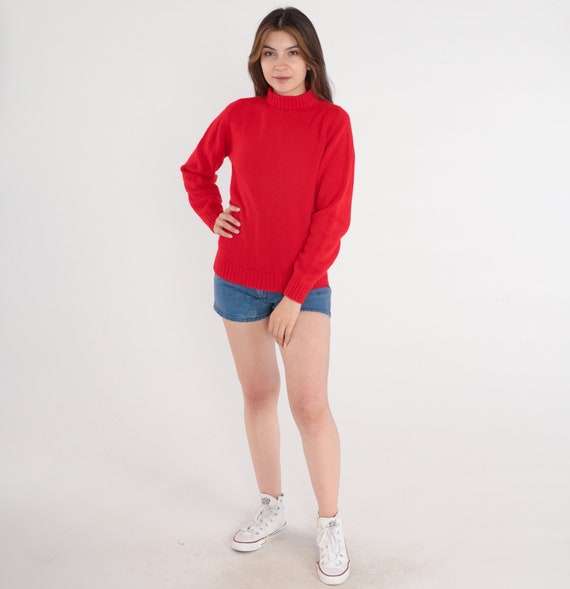 Red Sweater 70s Mock Neck Sweater Acrylic Knit Sw… - image 2