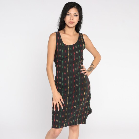 Black Mini Dress 90s Rasta Dress Striped Grunge Red Yellow Green Wrap Sheath Dress 1990s Sleeveless Dress Tank Vintage Retro Small S
