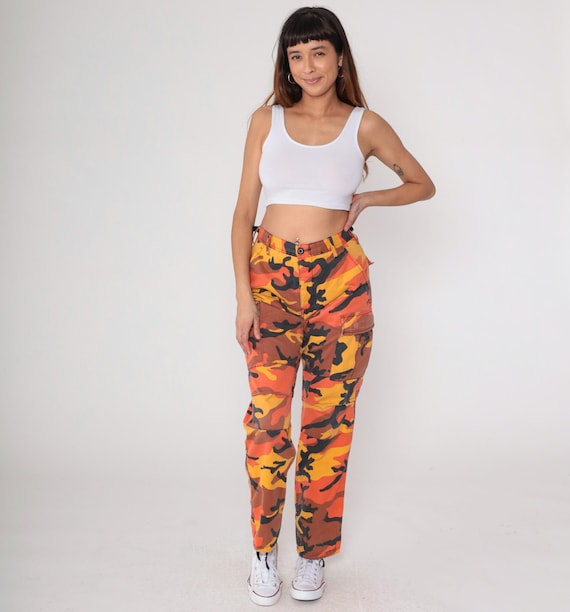 Orange Camo Pants Green Yellow CARGO Pants Military Combat Pants Yellow Camouflage Y2K Vintage Punk Grunge Rothco Small Regular