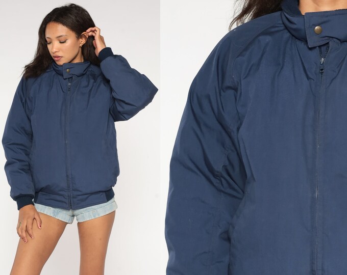 Dark Blue Puffer Jacket 90s Eddie Bauer Ski Jacket Goose Down Retro 1990s Puffy Coat Zip up Cozy