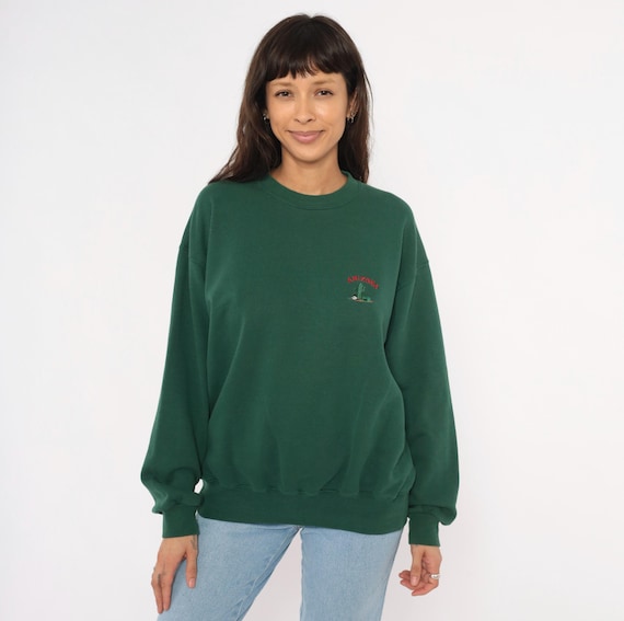 Arizona Cactus Sweatshirt 90s Embroidered Desert Skull Forest Green Southwest Souvenir Graphic Crew Neck Olive Vintage Sweater Large L