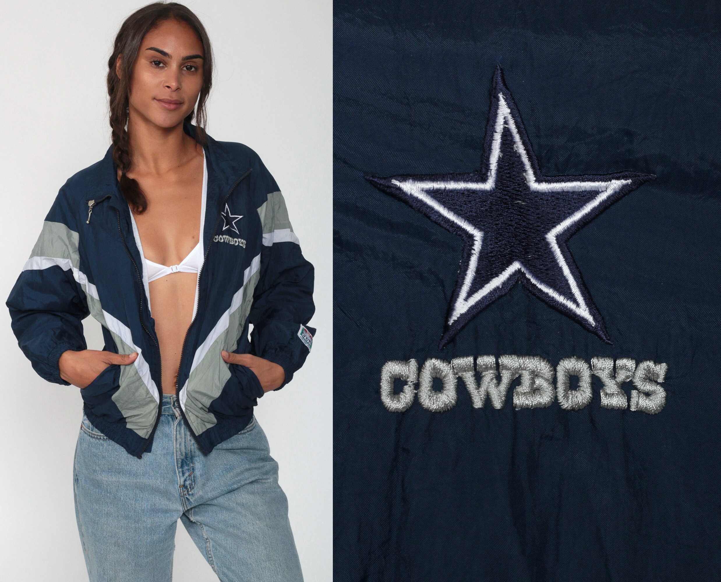 Dallas Cowboys Jacket -- NFL Football Jacket 90s Windbreaker Sports Warm Up 1990s Vintage Retro 