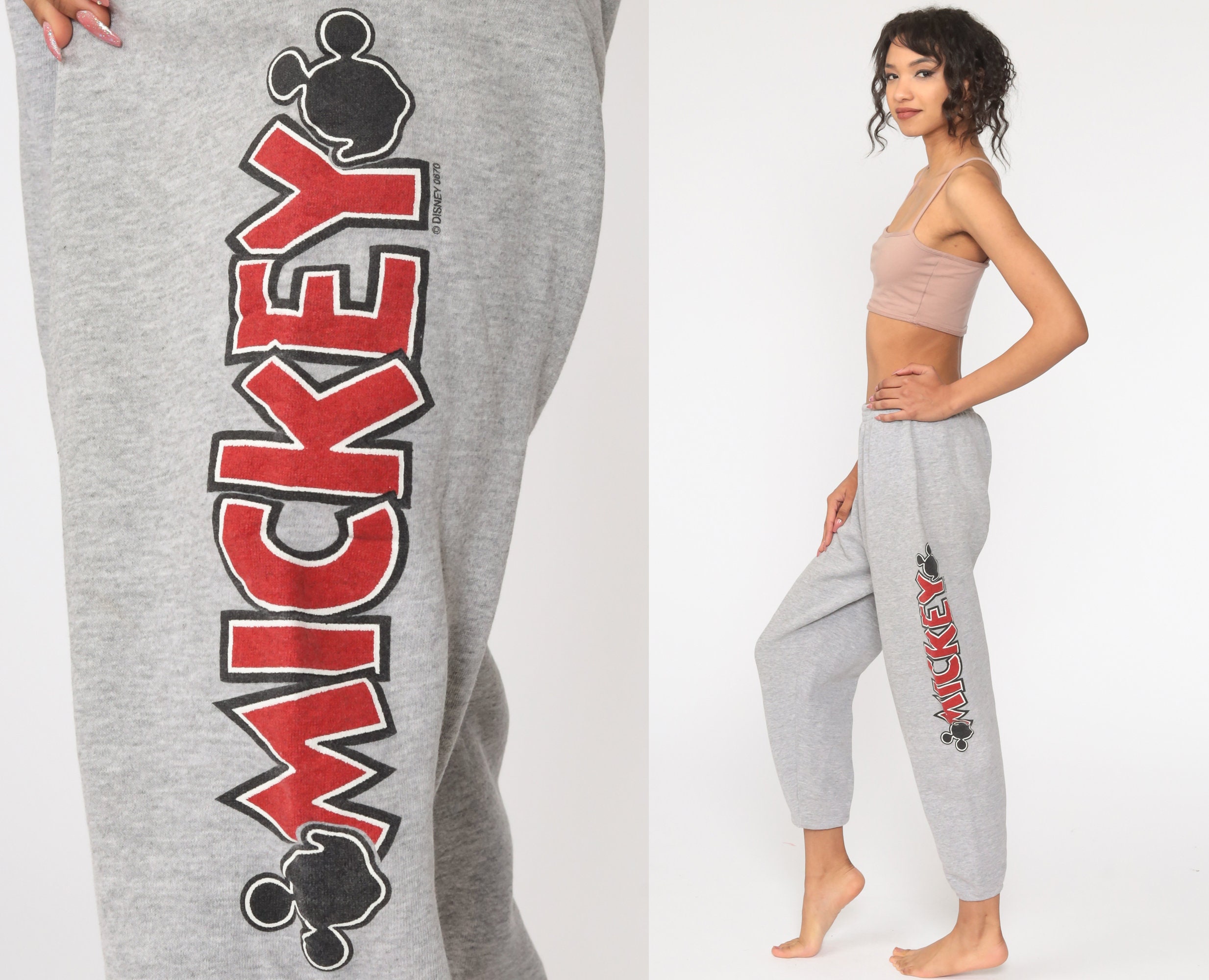 Mickey Mouse Sweatpants Disney Sweats Pants Sweat Suit Mickey Unlimited  Jogging Pants 90s Sweatpants Kawaii Grey Sports Vintage Medium Large 