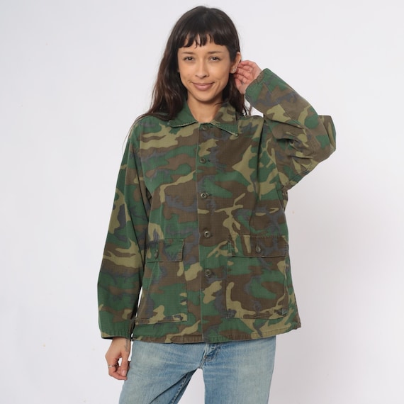 90s Camo Jacket Military Army Field Woodland Camouflage Grunge Gorpcore Utility Vintage Green Brown Hiking Outdoor Woodsy Unisex Medium M