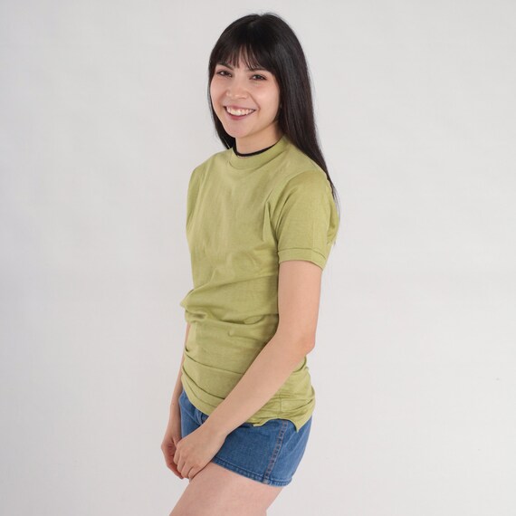 Green T-Shirt 80s Tee Retro Basic Plain Tshirt Simple Solid Shirt Single Stitch Short Sleeve Top Minimalist Cotton Vintage 1980s Medium M