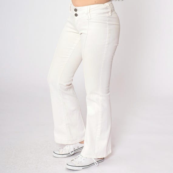 90s Flared Trousers White Low Rise Pants Vintage Flares C'est Toi Boho Hippie Low Waisted Retro Bohemian 1990s Extra Small xs