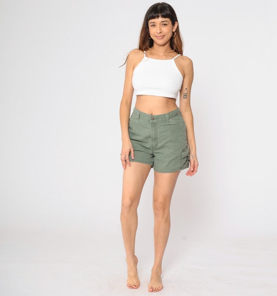 90s Green Cargo Shorts High Waisted Utility Shorts Retro Skater Hiking Shorts Granola Riveted By Lee Vintage 1990s 00s Cotton Medium 30