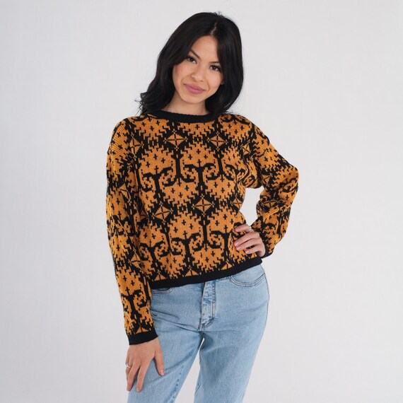 Gitano Sweater 80s Yellow Geometric Pullover Knit… - image 2