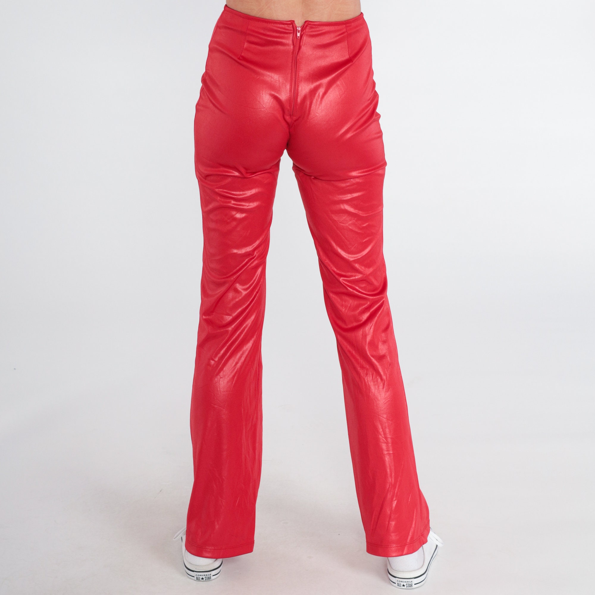 Shiny Red Pants 90s Flared Trousers Low Rise Bellbottoms Party Going ...