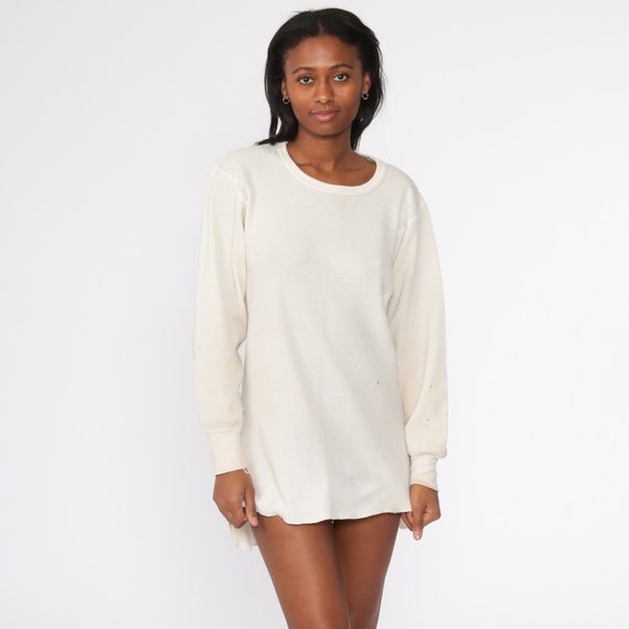 Off-White Thermal Shirt Long Johns Long Sleeve Shirt WAFFLE KNIT Shirt 80s Under Shirt T Shirt Underwear Retro Tee Vintage Medium