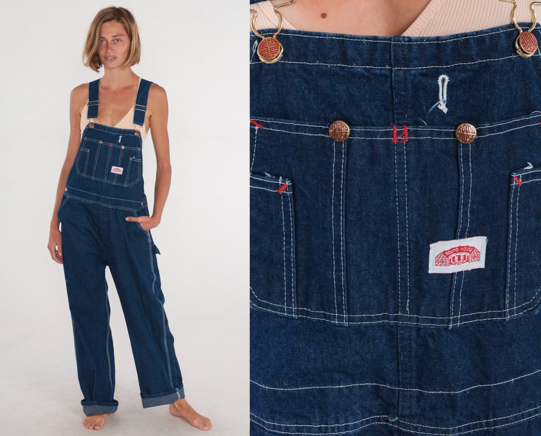 Denim Overalls Y2k Blue Jean Bib Overall Pants Roundhouse Baggy