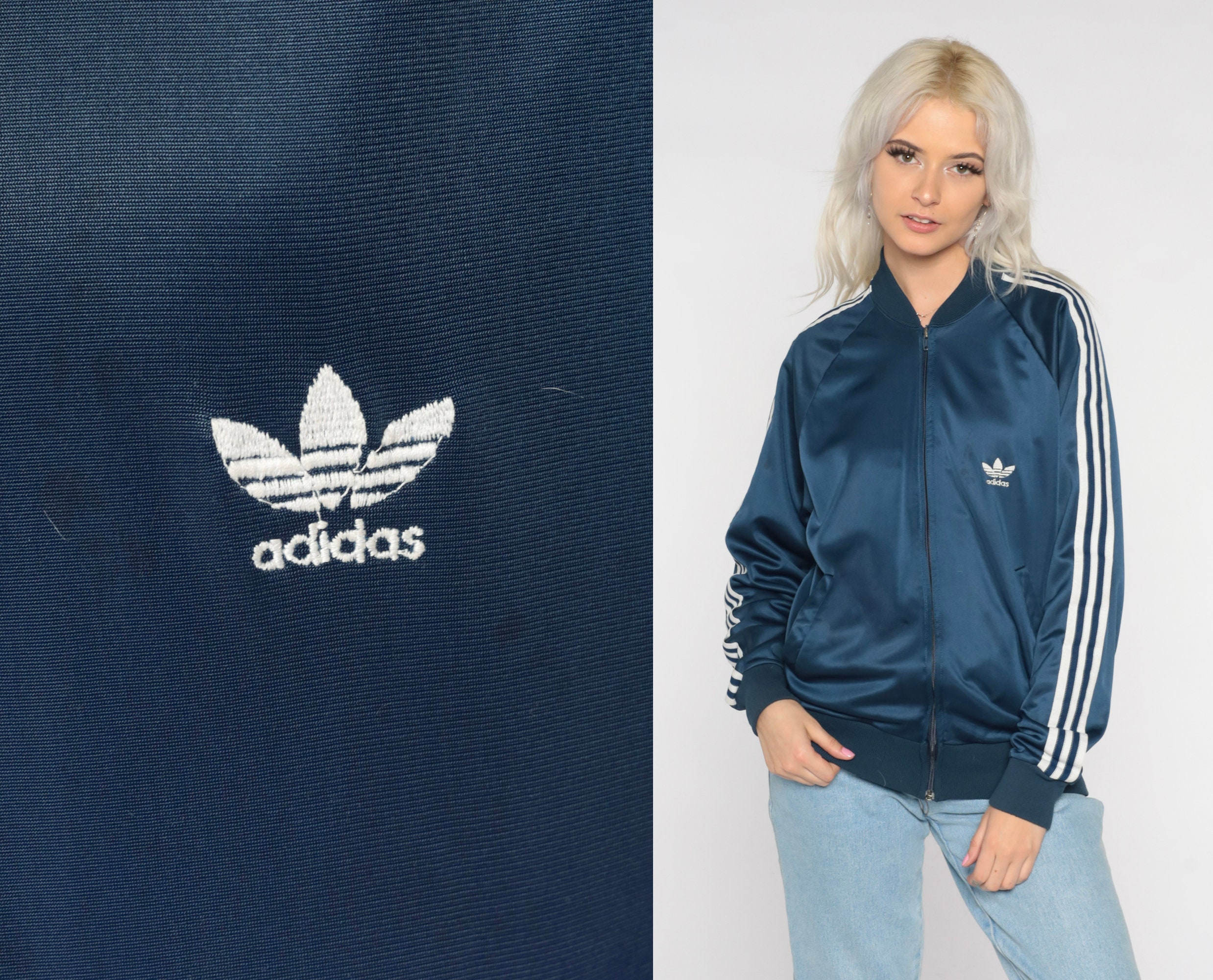 Adidas Track Jacket 80s Navy Blue Zip up Jacket Retro Sports Striped Warmup Old School Streetwear Warm up Jacket Vintage 1980s Mens Small S Etsy