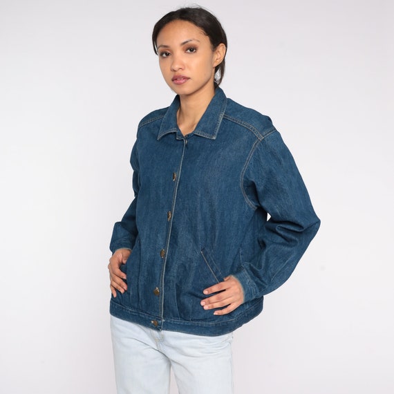 Dark Denim Jacket 80s Blue Jean Jacket Button Up … - image 4