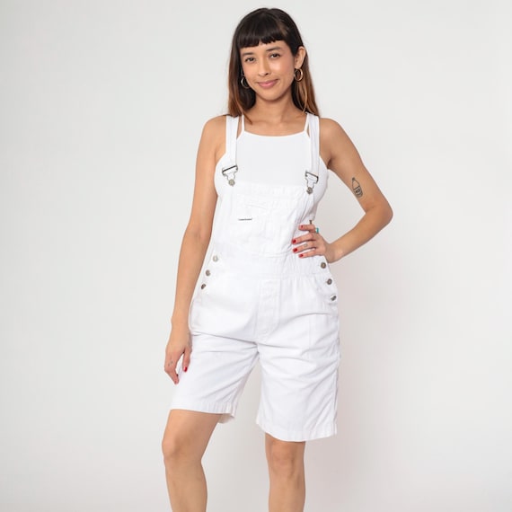 90s White Overalls Cotton London London Adjustable Straps Multi Pocket Summer Vintage Shortalls Workwear Casual Clean Girl Medium M